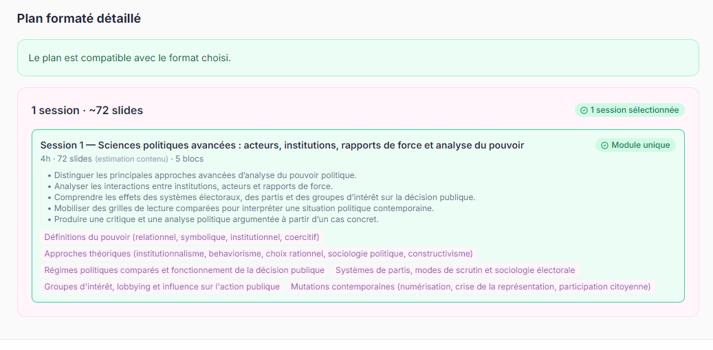 Analyse de plan Supa-Supp — estimation de slides et recommandation de format