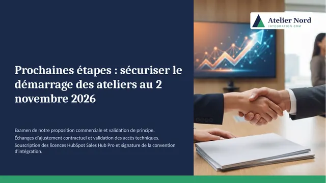 Slide de clôture : prochaines étapes et démarrage le 2 novembre 2026